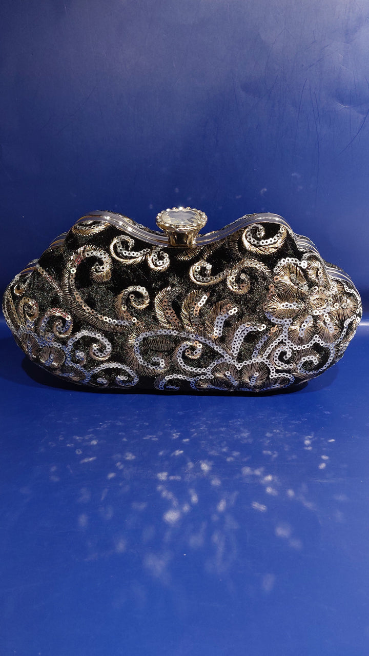Velvet Black Evening Clutch Purse | House of Inaayat