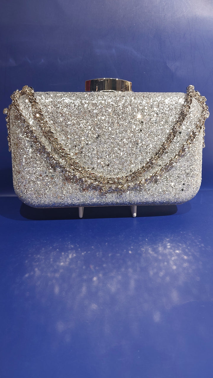Elegant Silver Sparkle Evening Clutch Purse | House of Inaayat