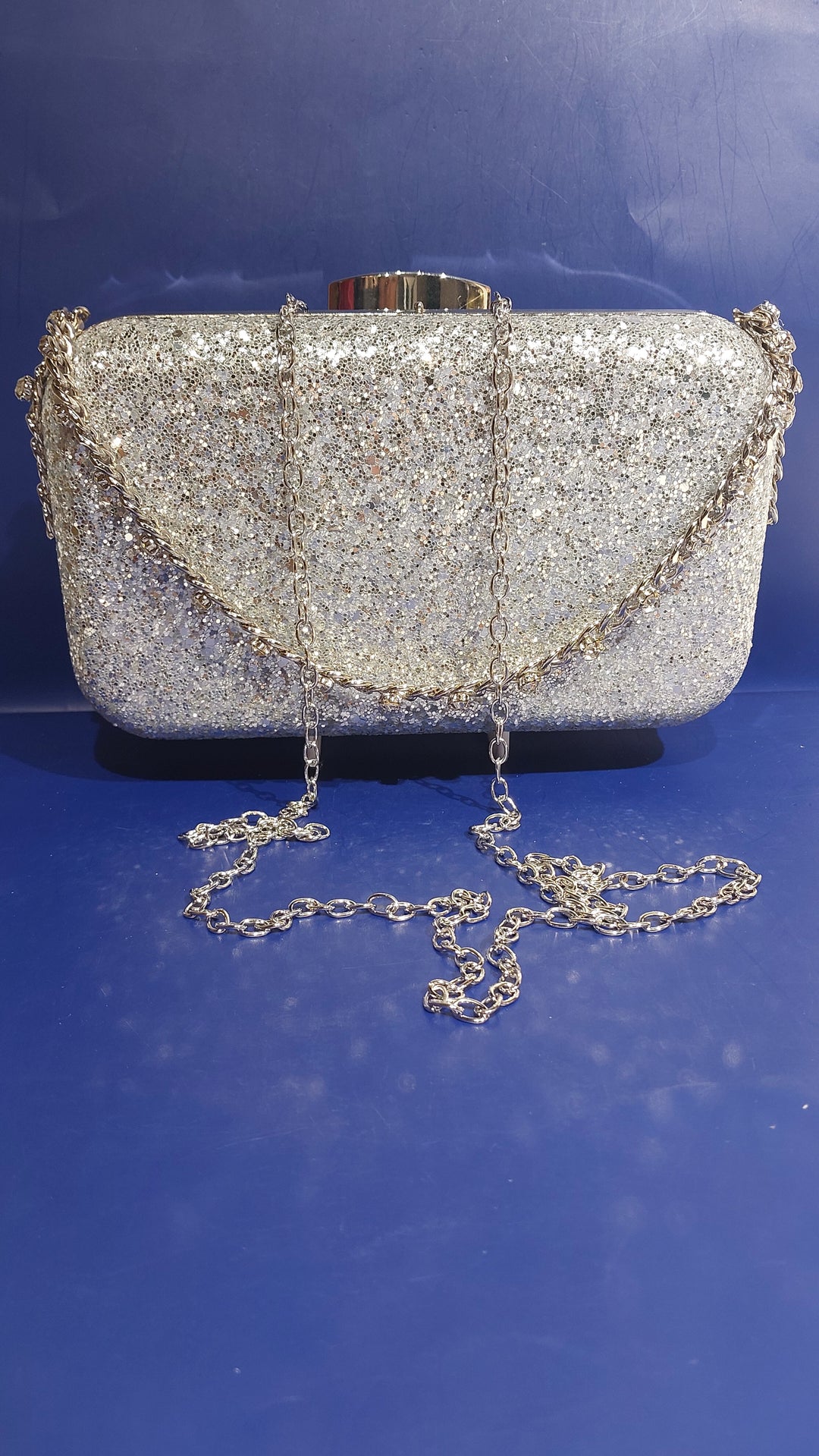 Elegant Silver Sparkle Evening Clutch Purse | House of Inaayat