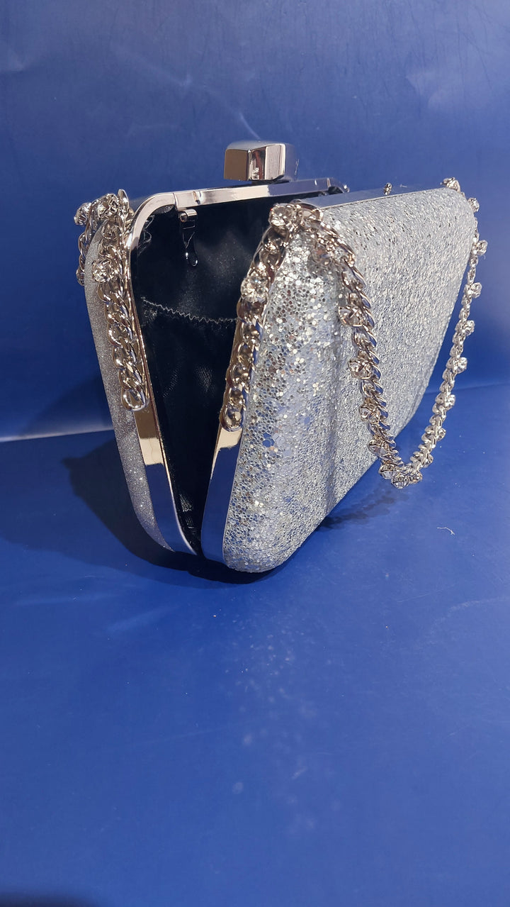 Elegant Silver Sparkle Evening Clutch Purse | House of Inaayat