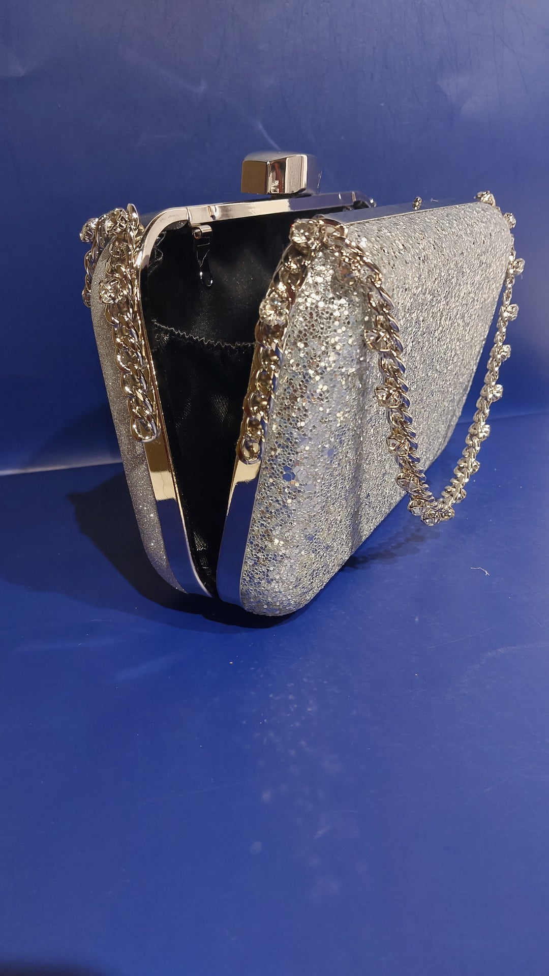 Elegant Silver Sparkle Evening Clutch Purse | House of Inaayat