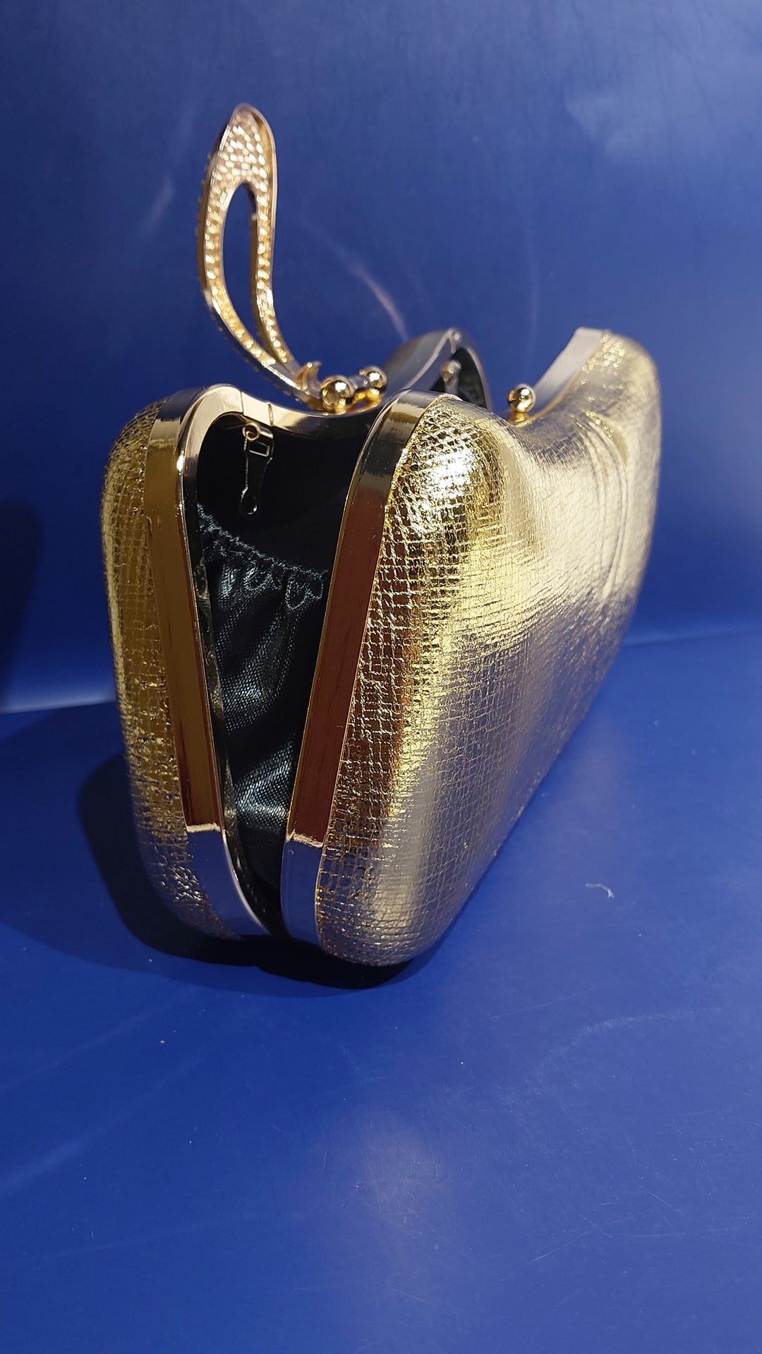 Gold Glossy Leatherette Clutch purse | House of Inaayat