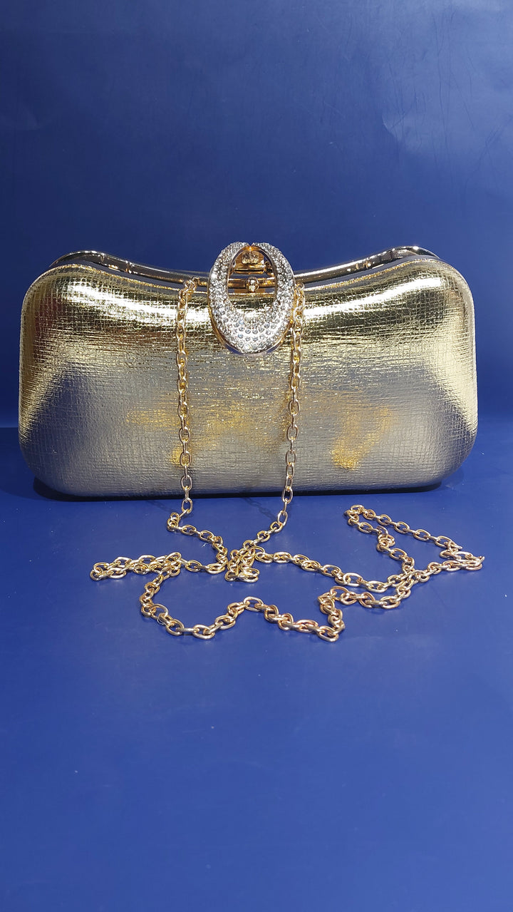 Gold Glossy Leatherette Clutch purse | House of Inaayat