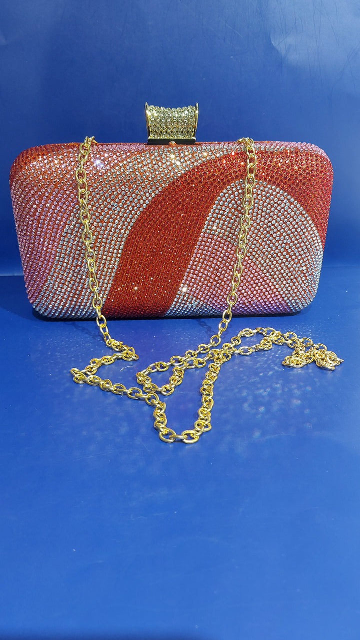 Red Shaded with Rhinestones Evening Clutch Bag | House of Inaayat
