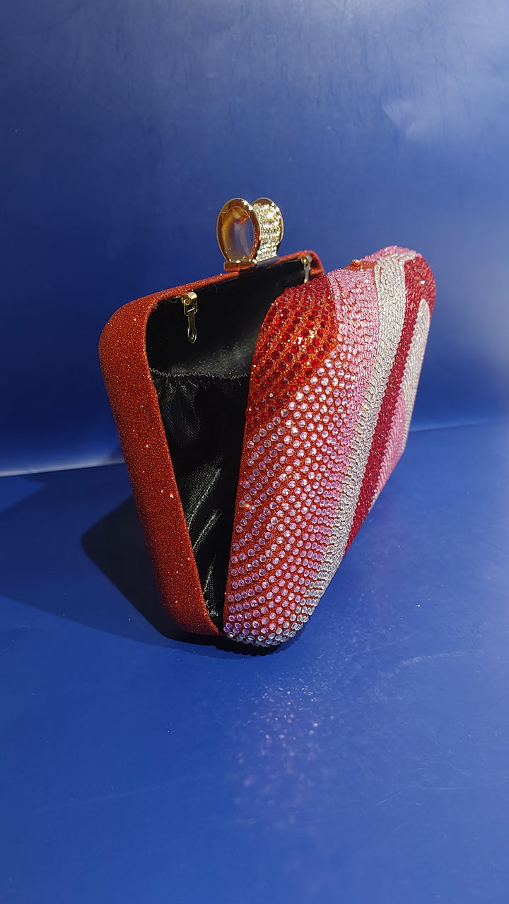 Red Shaded with Rhinestones Evening Clutch Bag | House of Inaayat