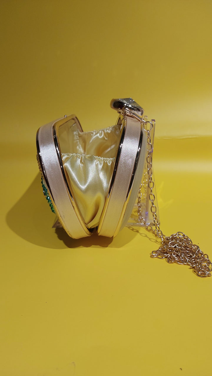 Beige Statement Clutch with Crystal & Beads purse | House of Inaayat