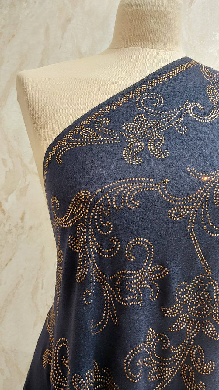Midnight Blue Swarovski Floral Scarf |House of Inaayat