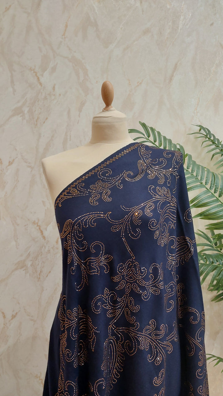 Midnight Blue Swarovski Floral Scarf |House of Inaayat
