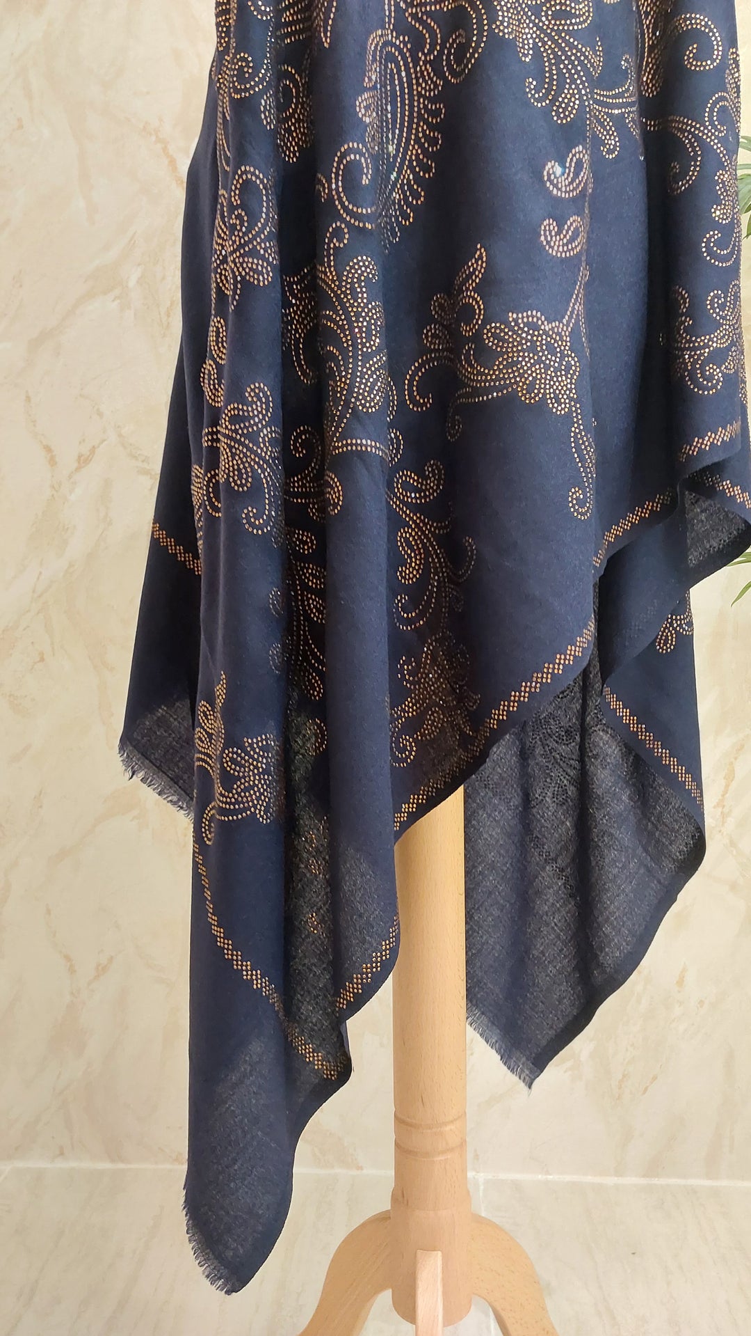 Midnight Blue Swarovski Floral Scarf |House of Inaayat