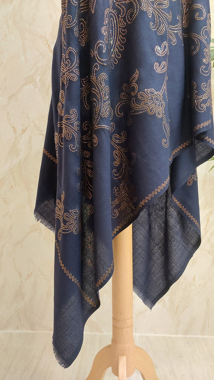 Midnight Blue Swarovski Floral Scarf |House of Inaayat
