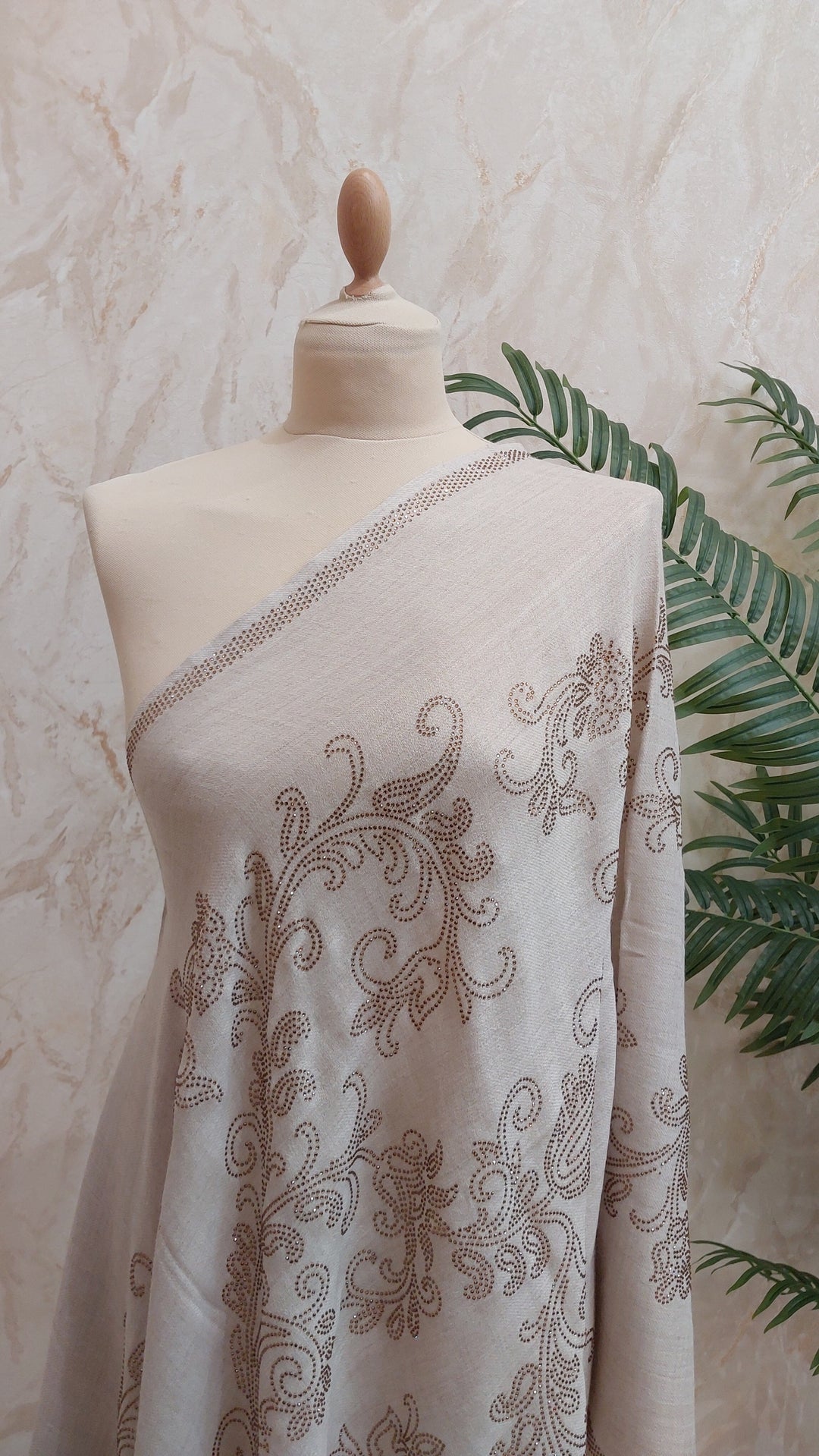 Beige Swarovski Floral Scarf |House of Inaayat