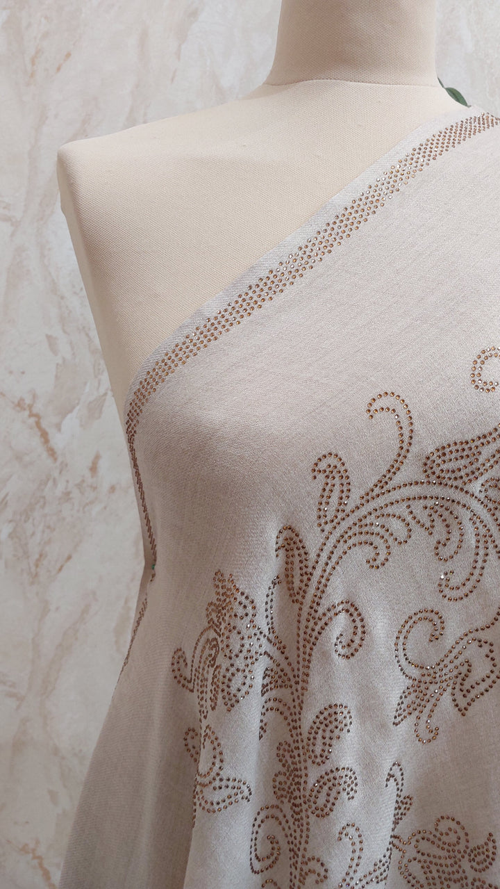 Beige Swarovski Floral Scarf |House of Inaayat