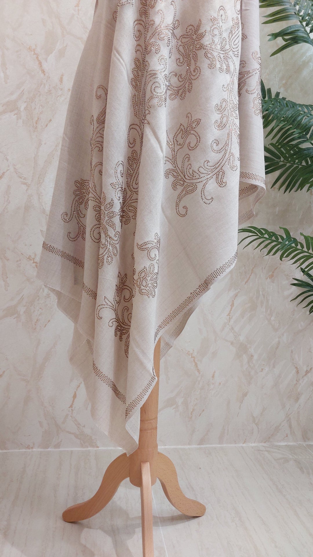 Beige Swarovski Floral Scarf |House of Inaayat