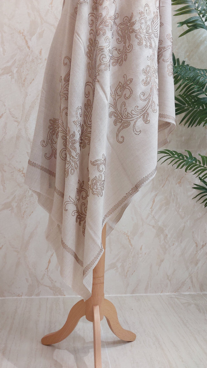 Beige Swarovski Floral Scarf |House of Inaayat