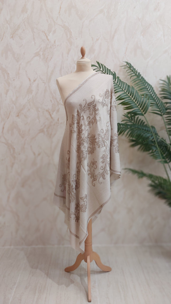 Beige Swarovski Floral Scarf |House of Inaayat