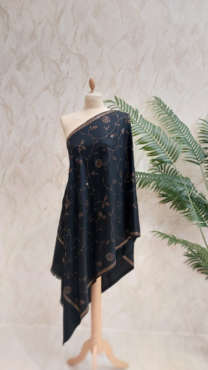 Black Swarovski-Embellished Scarf |House of Inaayat