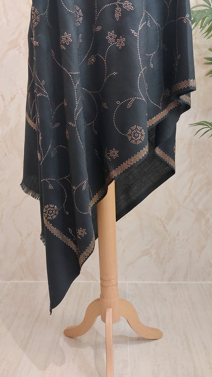 Black Swarovski-Embellished Scarf |House of Inaayat