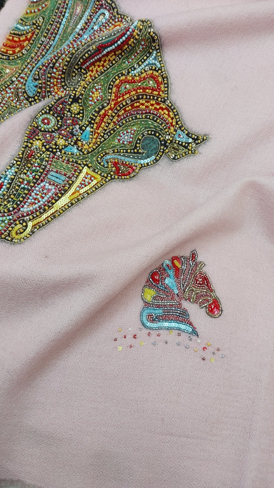 Pastel Pink Horse Motif Pashmina Scarf | House of Inaayat