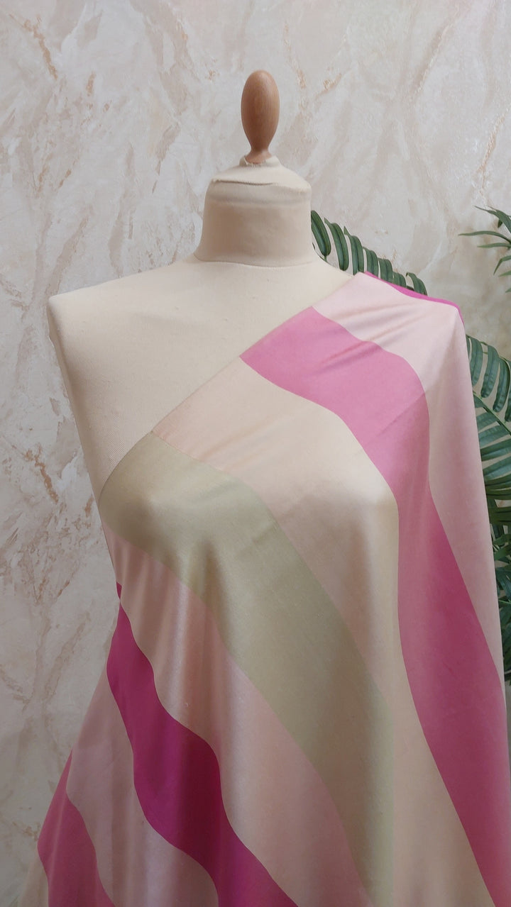 Vibrant Pink & Creme Striped  Silk Scarf|House of Inaayat