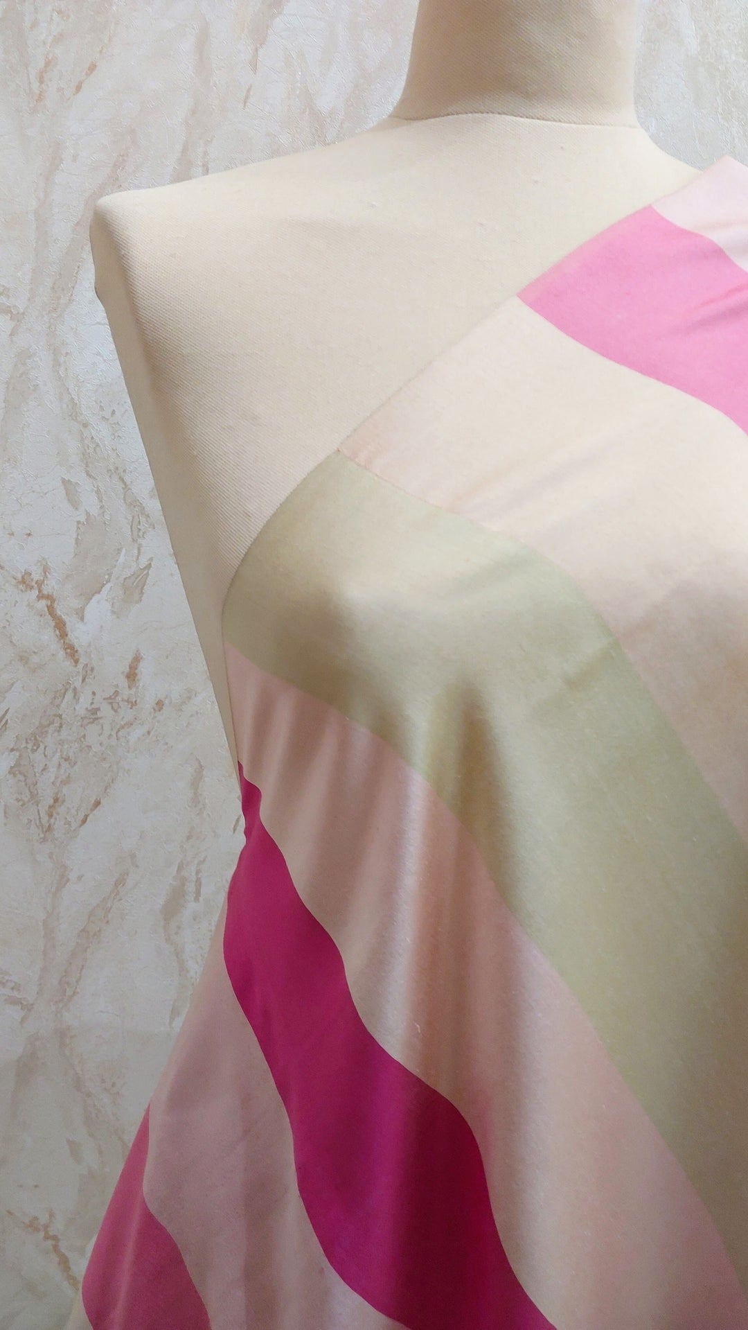 Vibrant Pink & Creme Striped  Silk Scarf|House of Inaayat