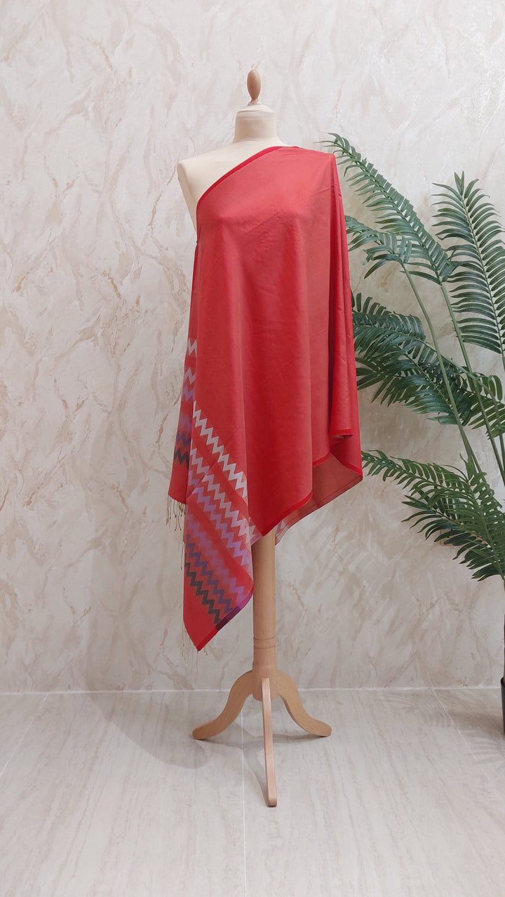 Crimson Chevron Silk Stole Silk Scarf|House of Inaayat