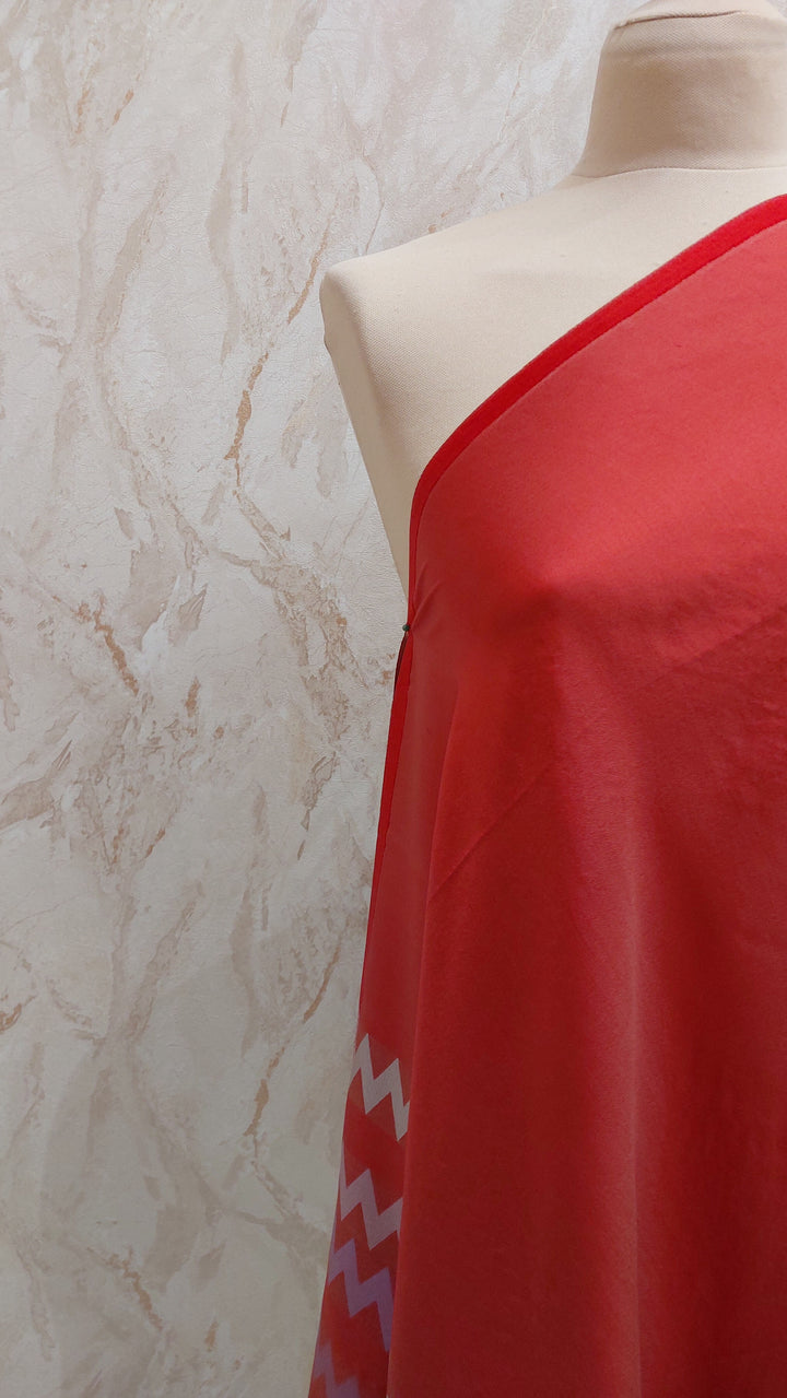 Crimson Chevron Silk Stole Silk Scarf|House of Inaayat