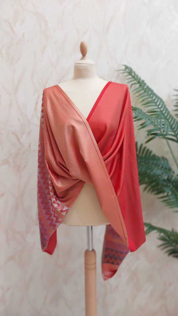 Crimson Chevron Silk Stole Silk Scarf|House of Inaayat