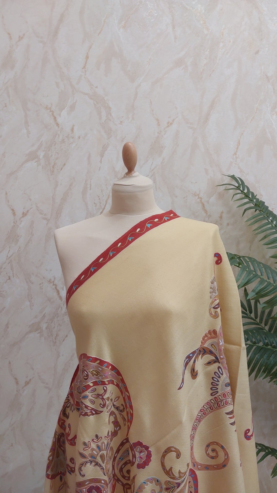 Shipra Citrus Yellow Paisley Embroidered Pashmina Scarf | House of Inaayat