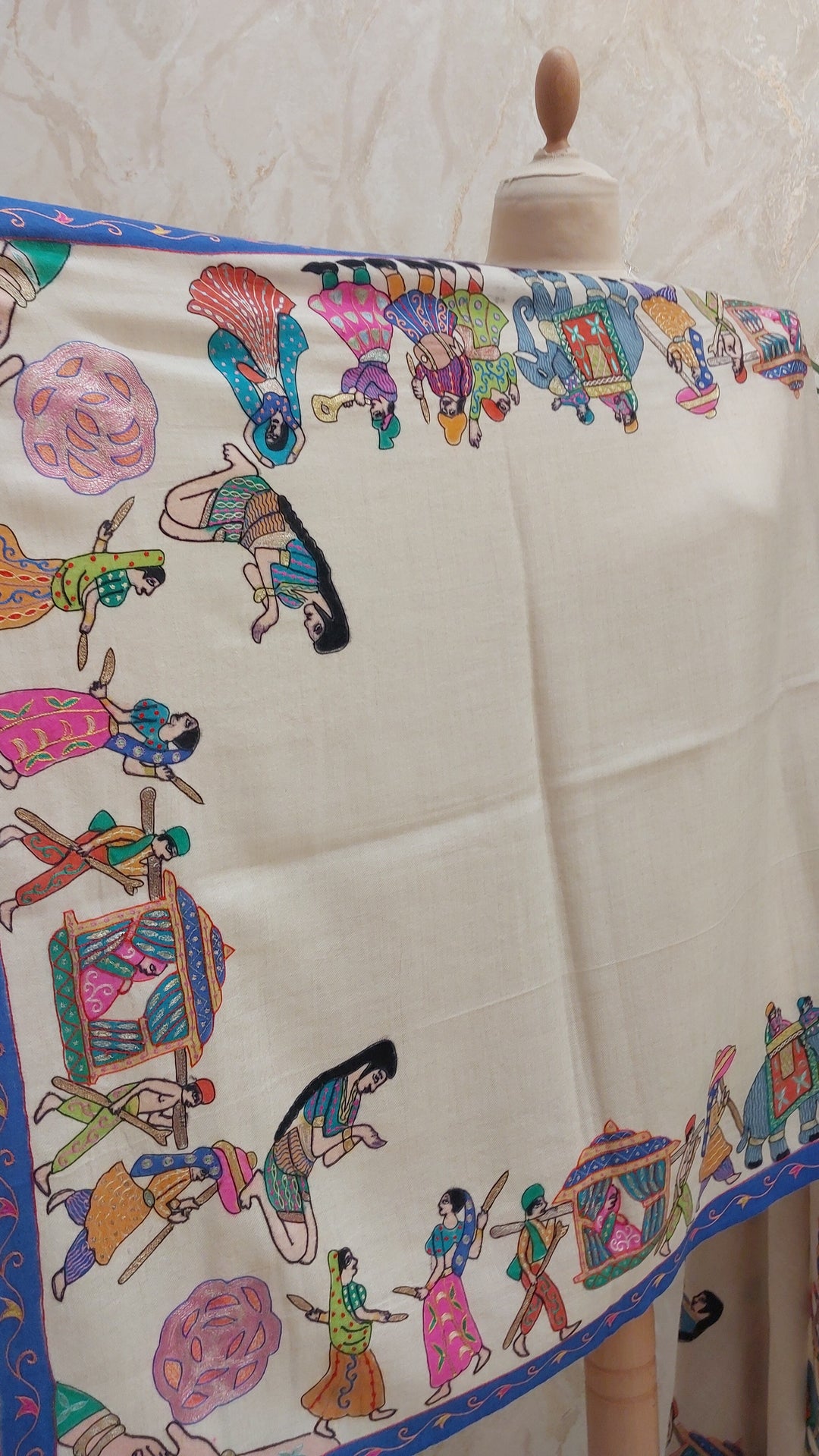 Shipra  Ivory Pashmina Scarf with Heritage Palki Embroidery | House of Inaayat