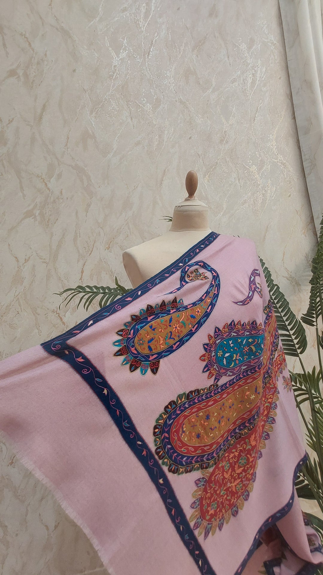 Shipra Soft Pink  Kalamkari Pashmina Scarf | House of Inaayat
