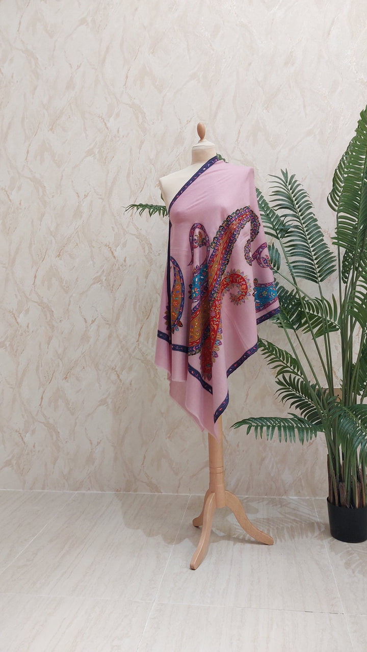 Shipra Soft Pink  Kalamkari Pashmina Scarf | House of Inaayat