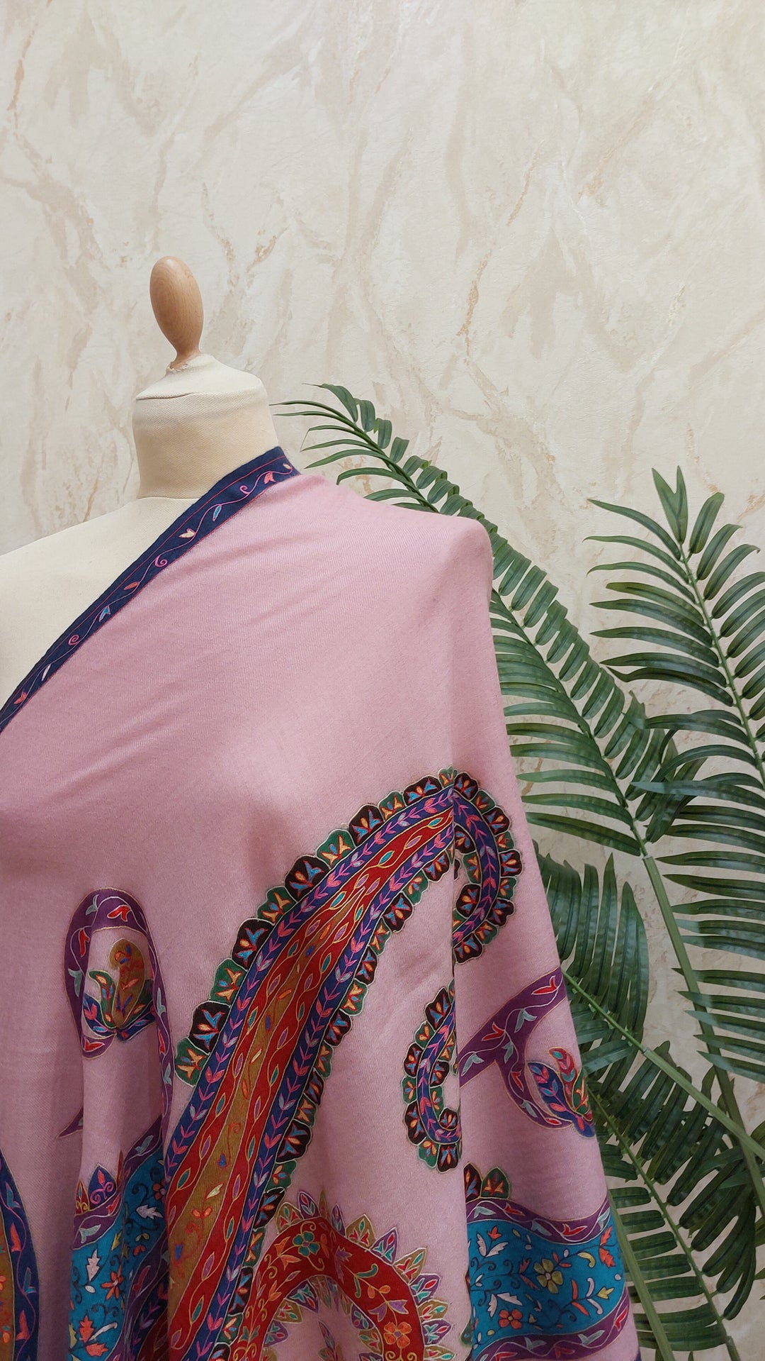 Shipra Soft Pink  Kalamkari Pashmina Scarf | House of Inaayat
