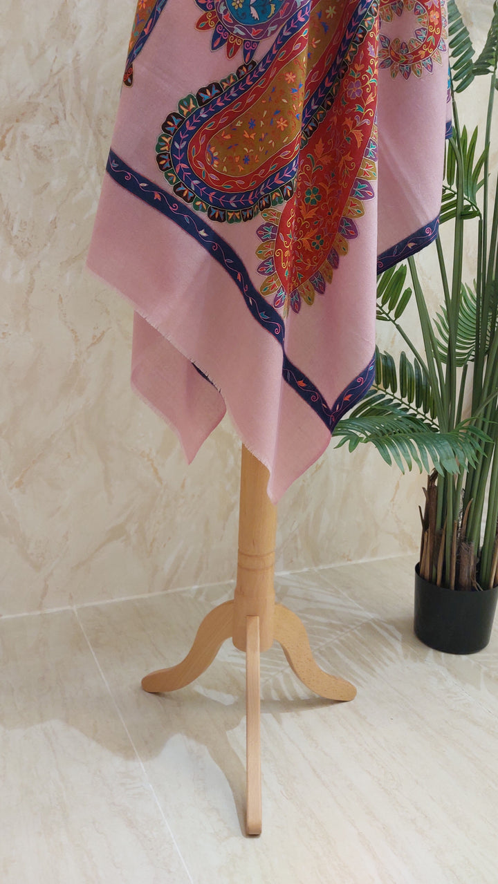 Shipra Soft Pink  Kalamkari Pashmina Scarf | House of Inaayat