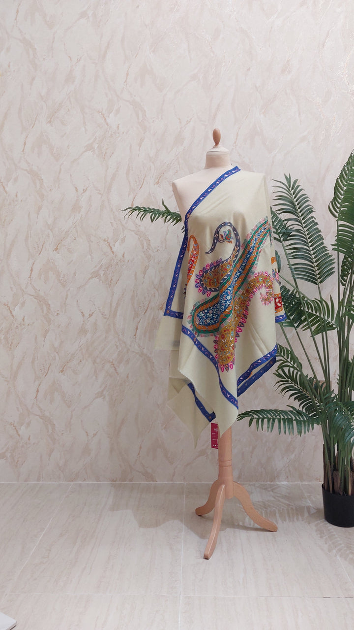 Shipra Pale Olive Kalamkari Pashmina Scarf| House of Inaayat