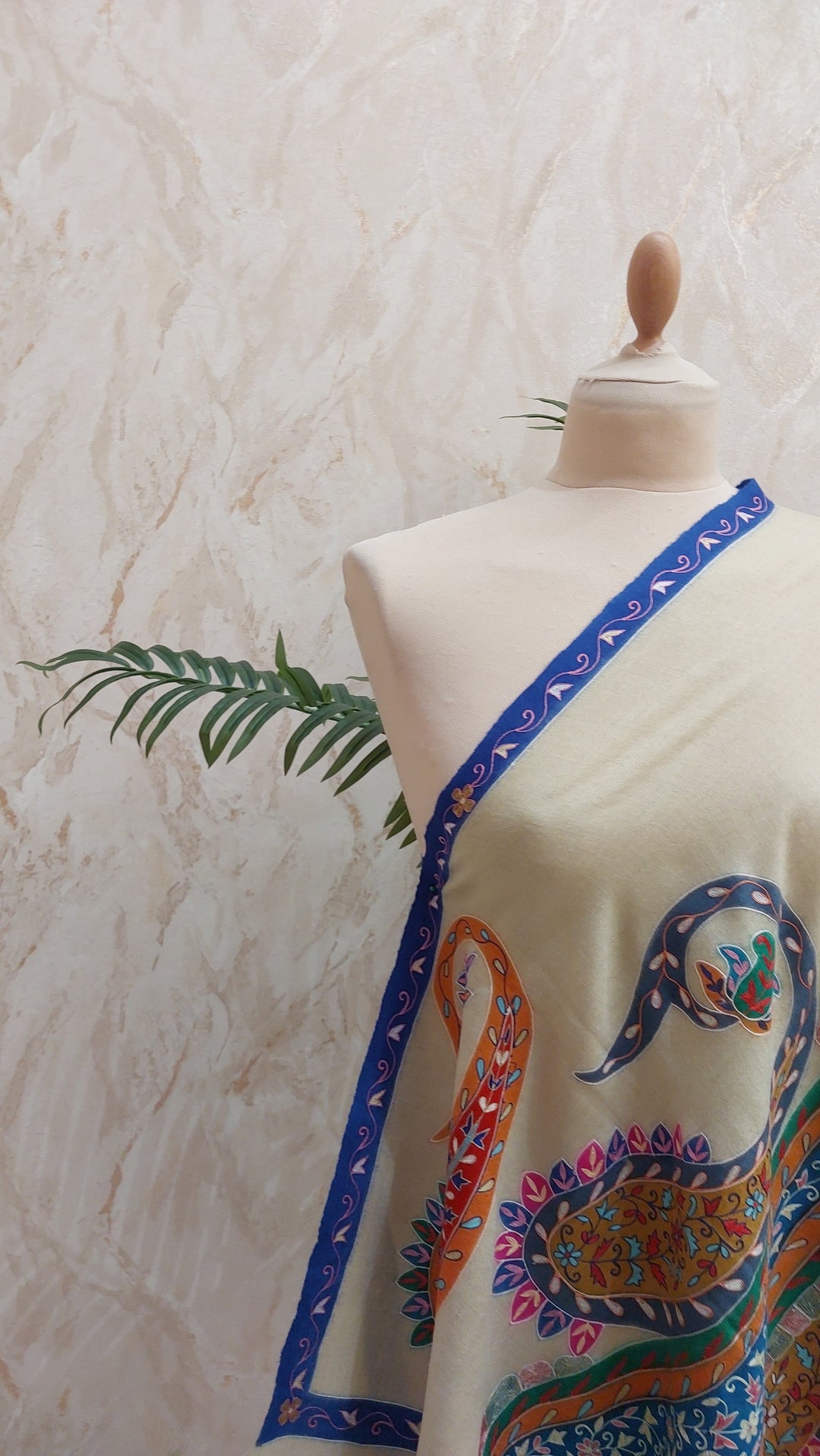 Shipra Pale Olive Kalamkari Pashmina Scarf| House of Inaayat