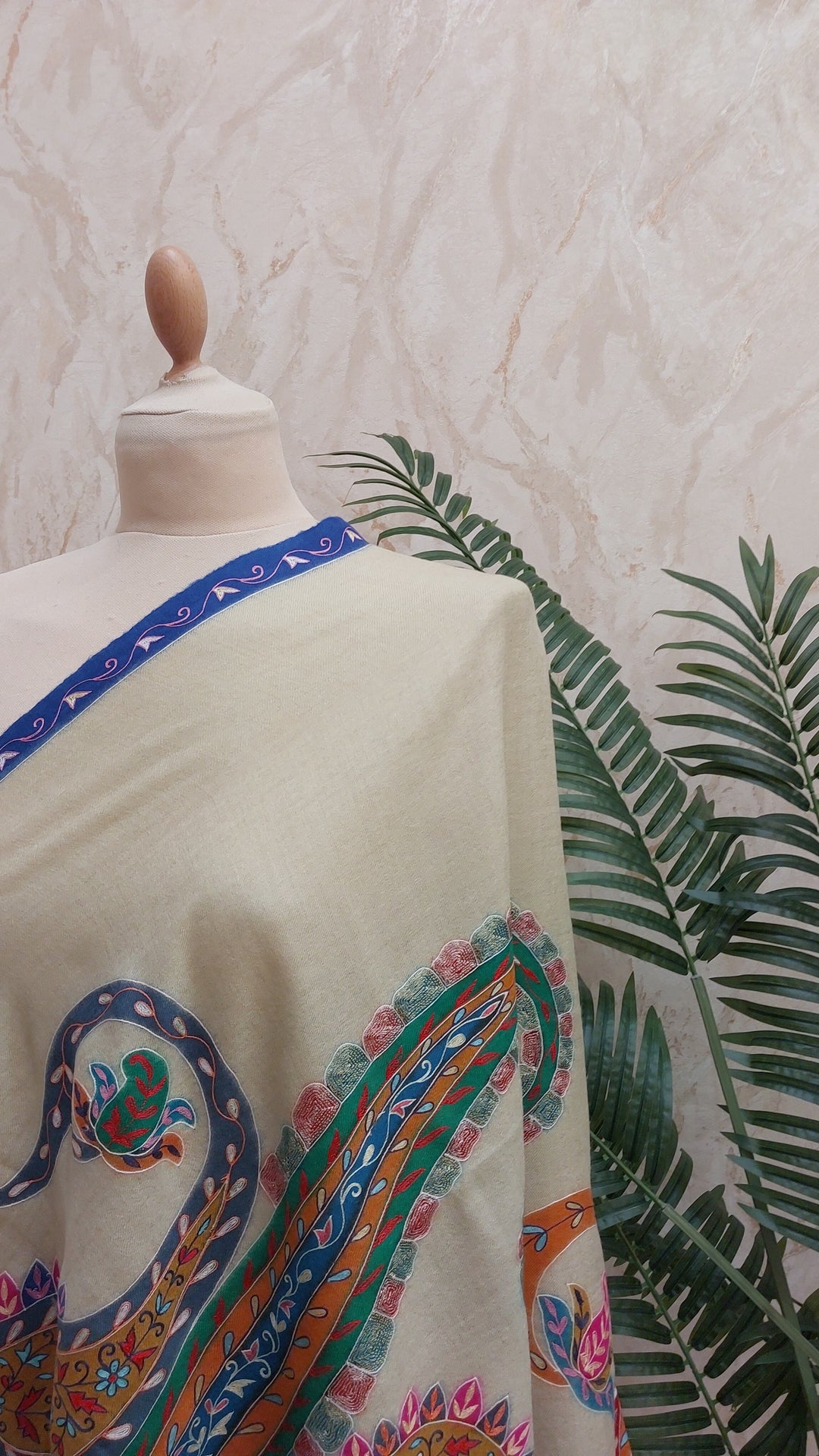 Shipra Pale Olive Kalamkari Pashmina Scarf| House of Inaayat