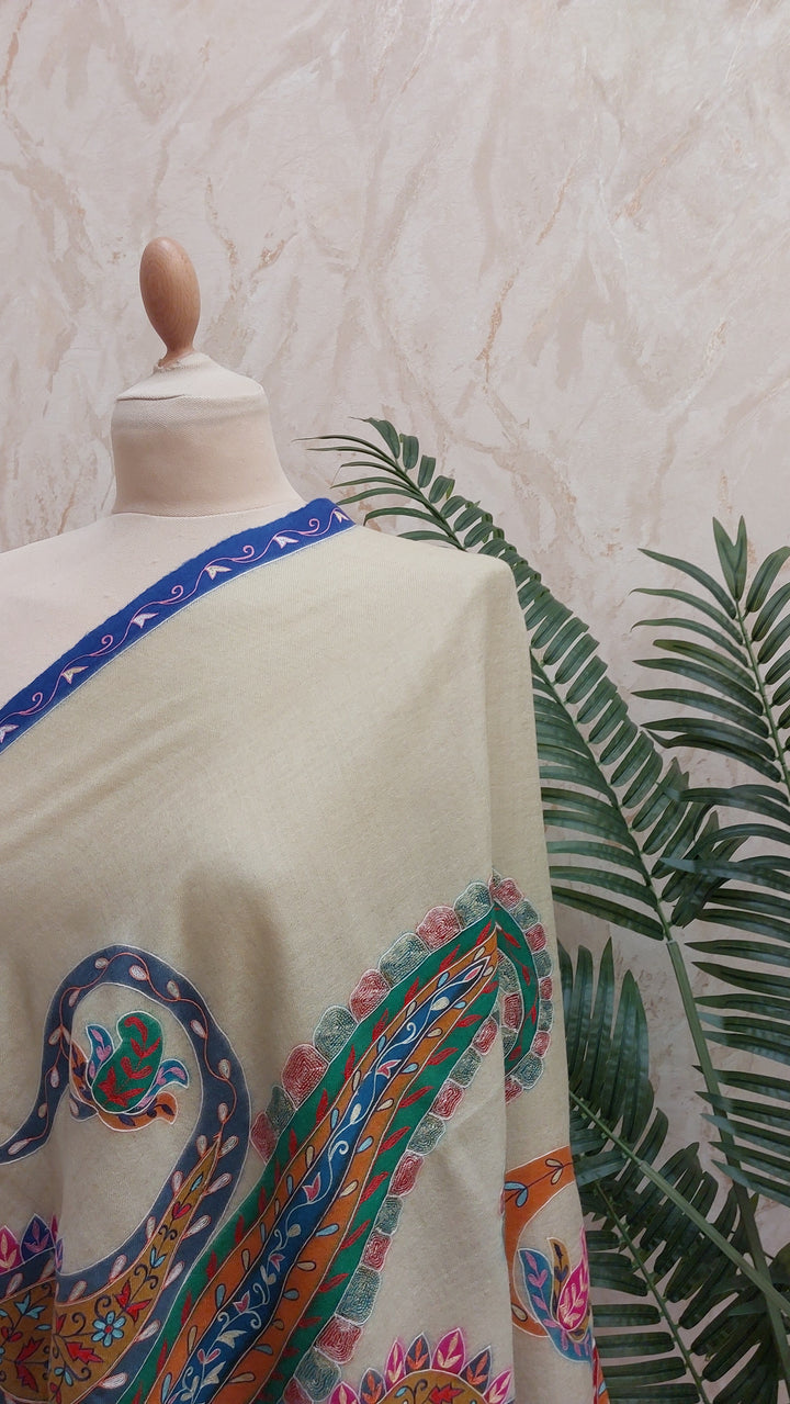 Shipra Pale Olive Kalamkari Pashmina Scarf| House of Inaayat