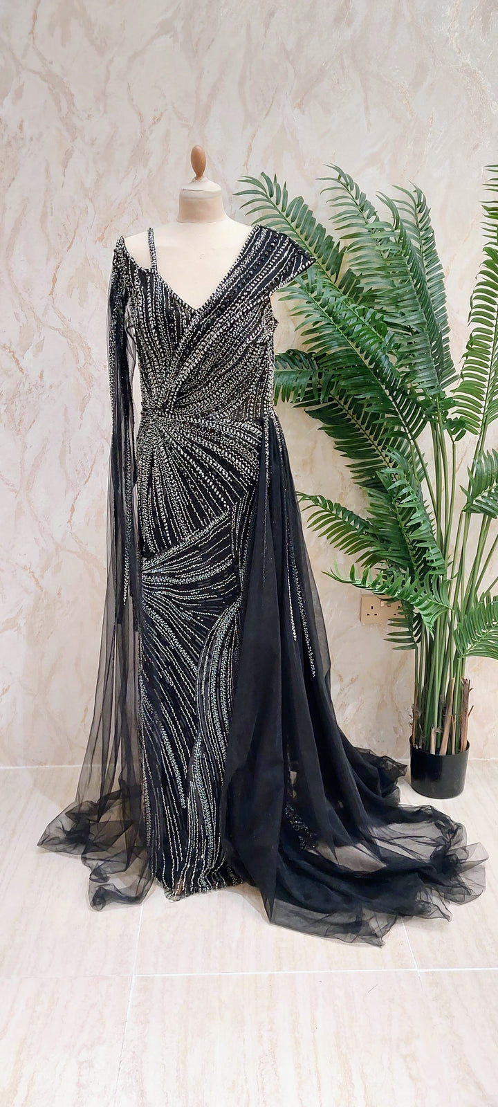 Midnight Onyx Asymmetric Beaded Gown | Inaayat by Divya Taimni