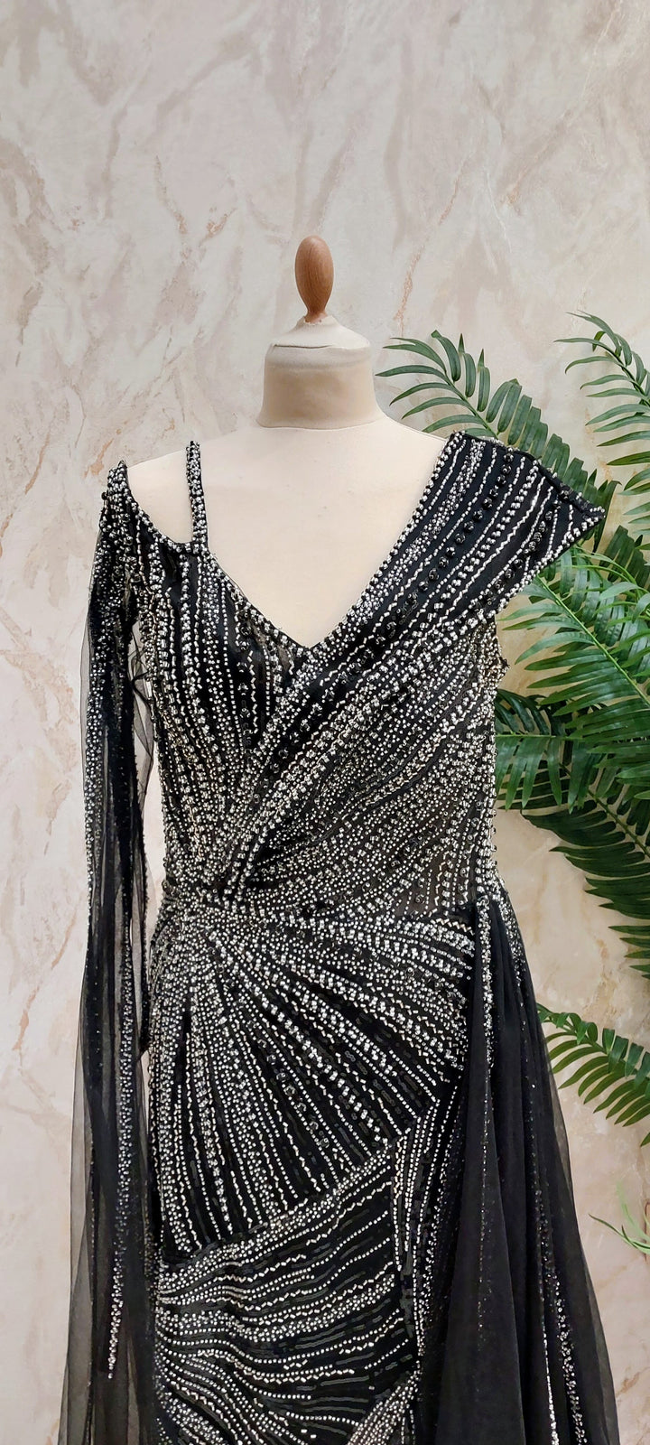 Midnight Onyx Asymmetric Beaded Gown | Inaayat by Divya Taimni