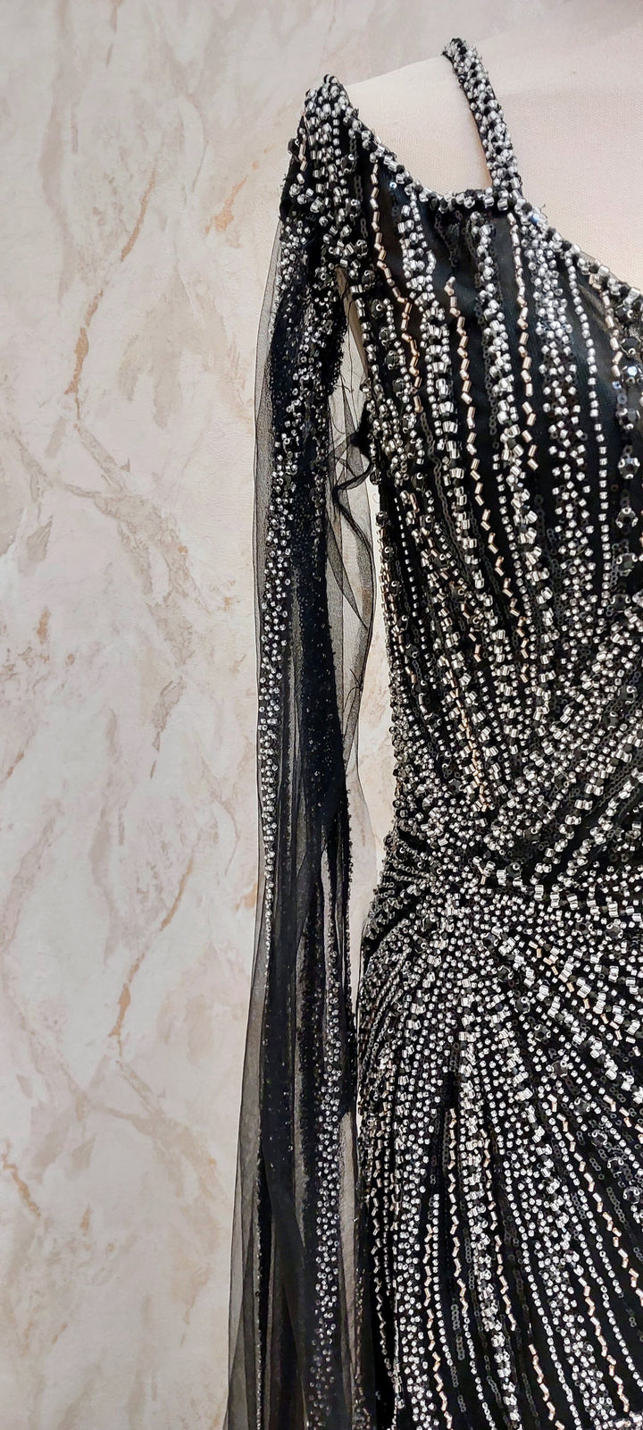 Midnight Onyx Asymmetric Beaded Gown | Inaayat by Divya Taimni