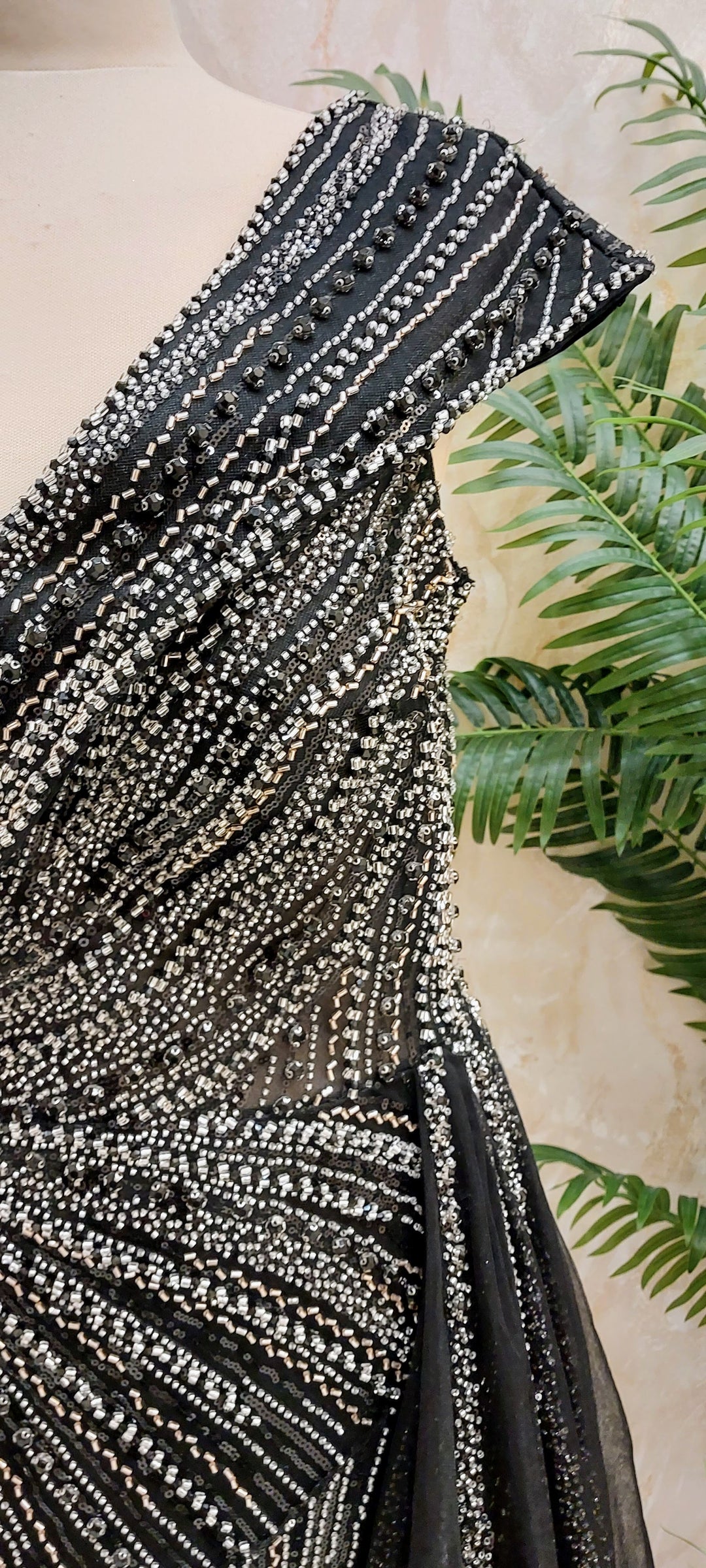 Midnight Onyx Asymmetric Beaded Gown | Inaayat by Divya Taimni