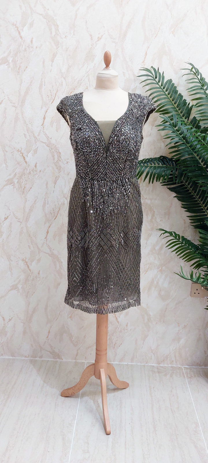 Olive Geometric Hand-Beaded Sheath Dress | Inaayat by Divya Taimni