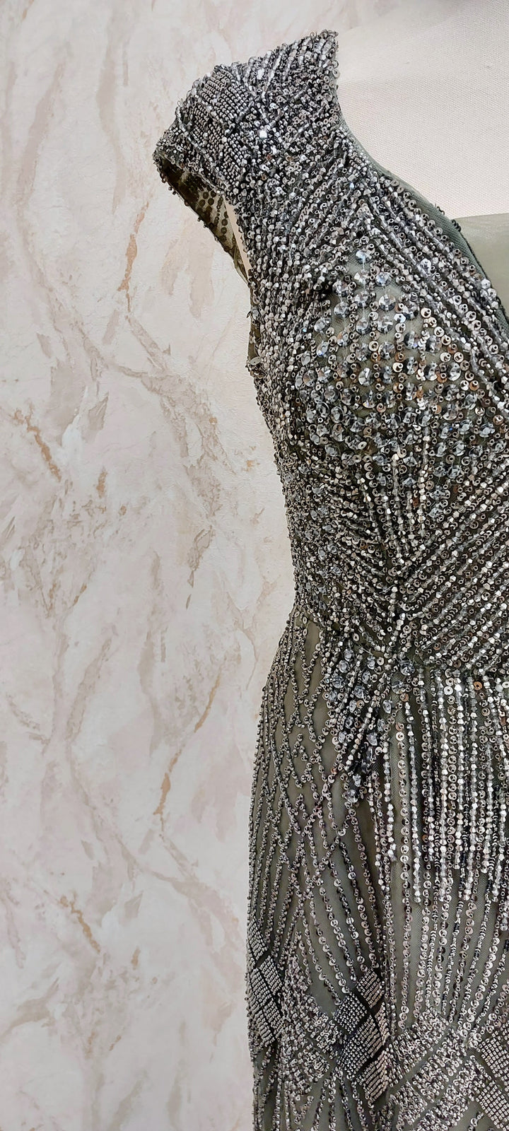 Olive Geometric Hand-Beaded Sheath Dress | Inaayat by Divya Taimni