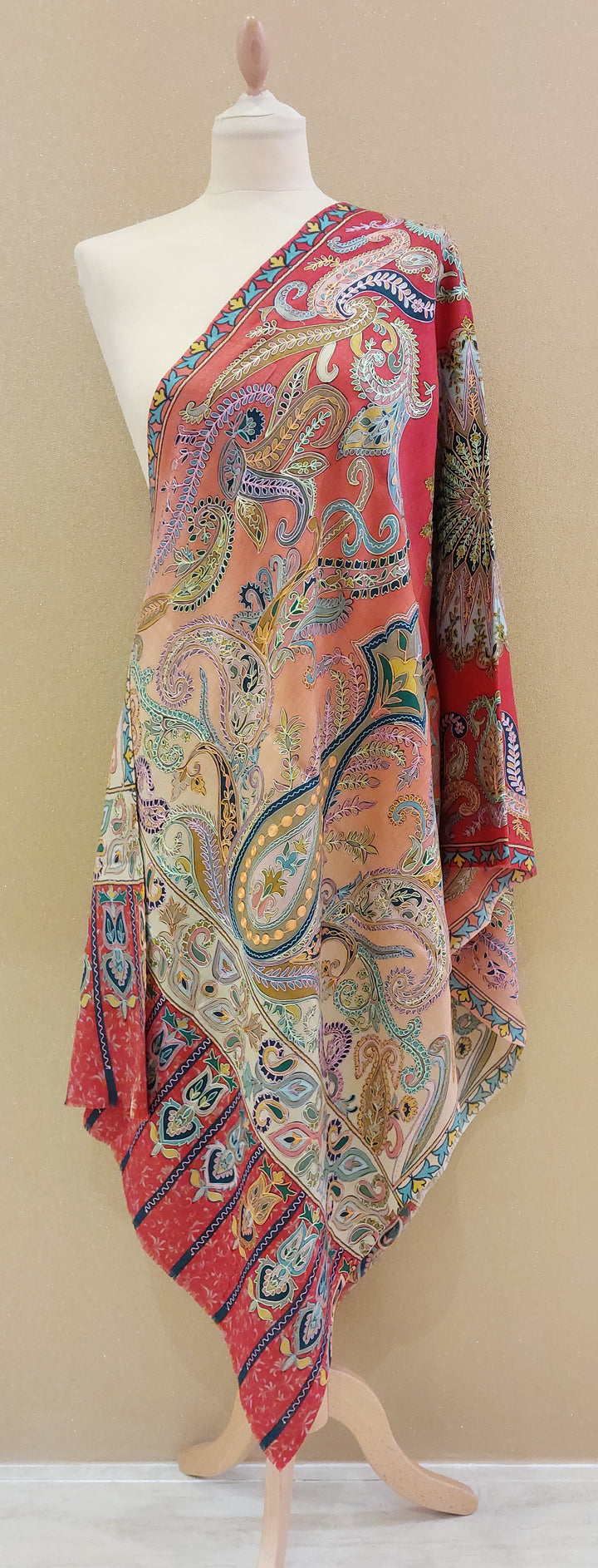 Vibrant Coral Paisley Medley Wrap|House Of Inaayat
