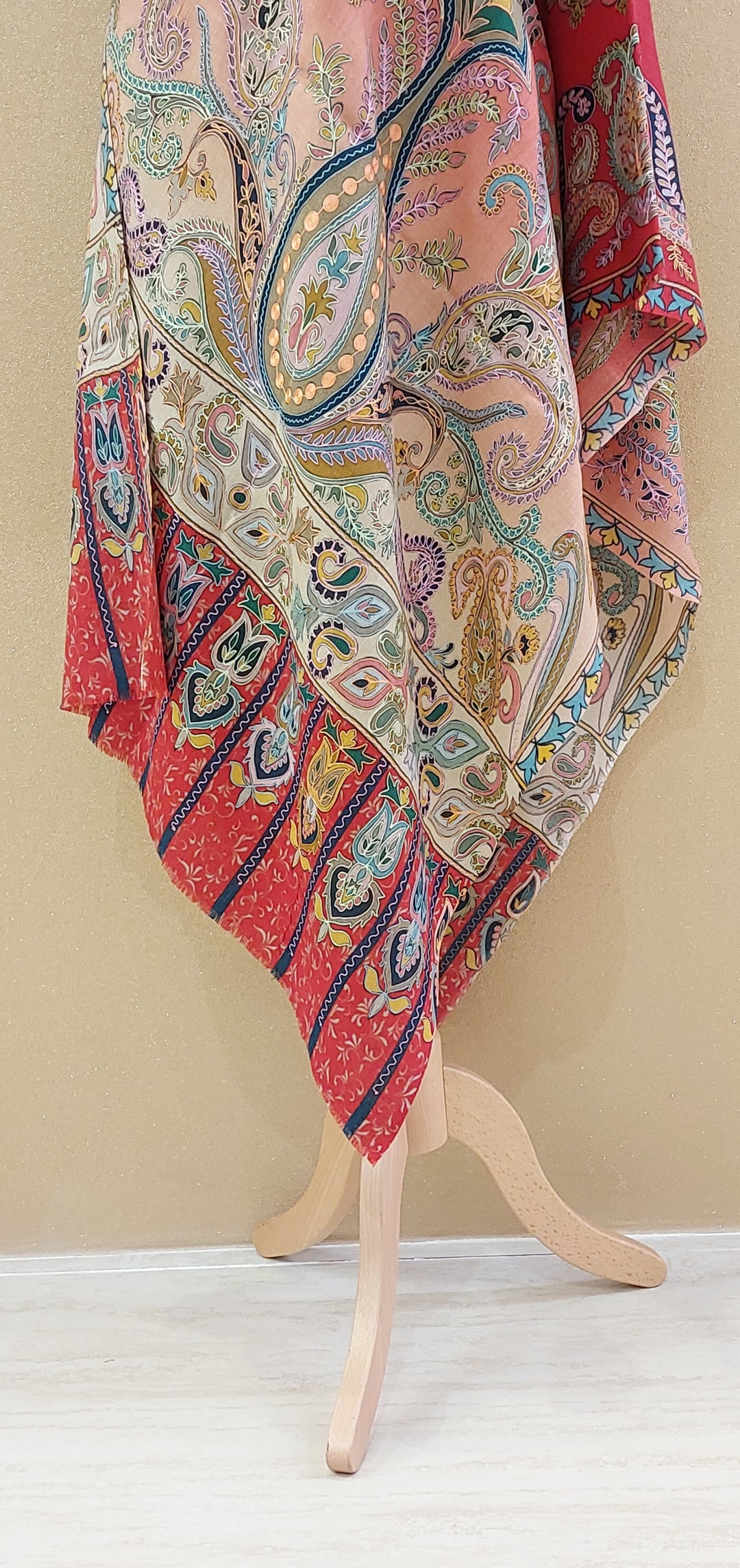 Vibrant Coral Paisley Medley Wrap|House Of Inaayat