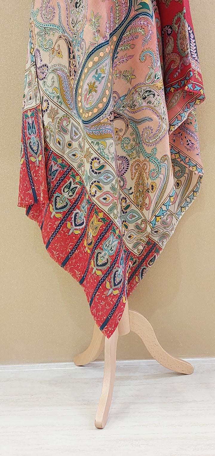 Vibrant Coral Paisley Medley Wrap|House Of Inaayat