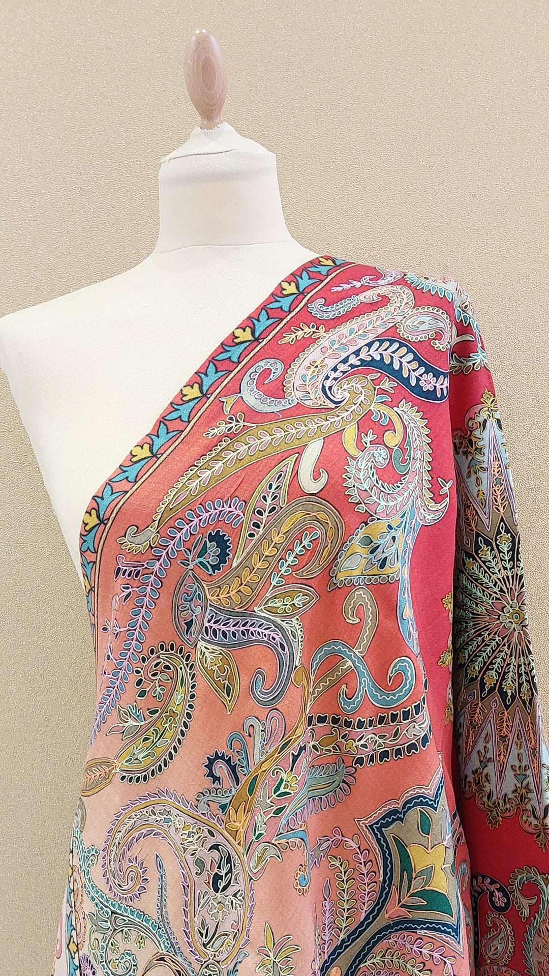 Vibrant Coral Paisley Medley Wrap|House Of Inaayat