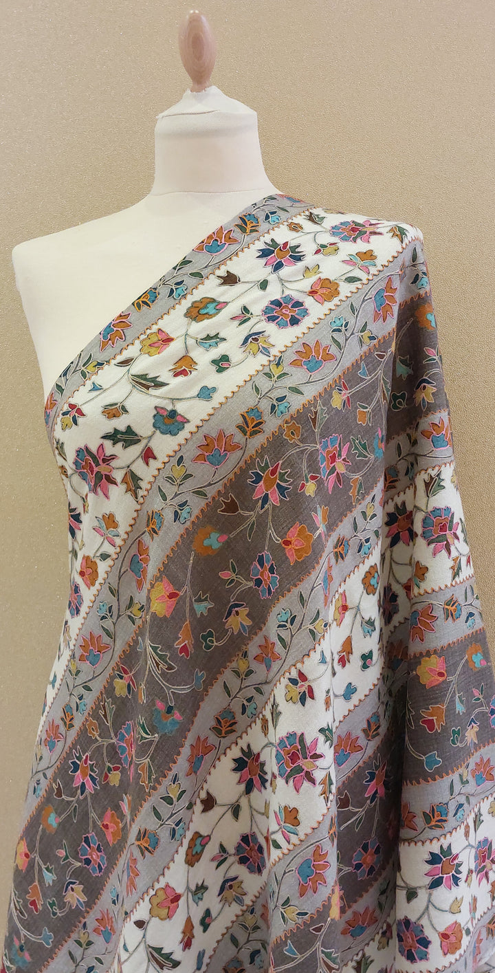 Ivory Floral Vine Stripe Wrap|House Of Inaayat