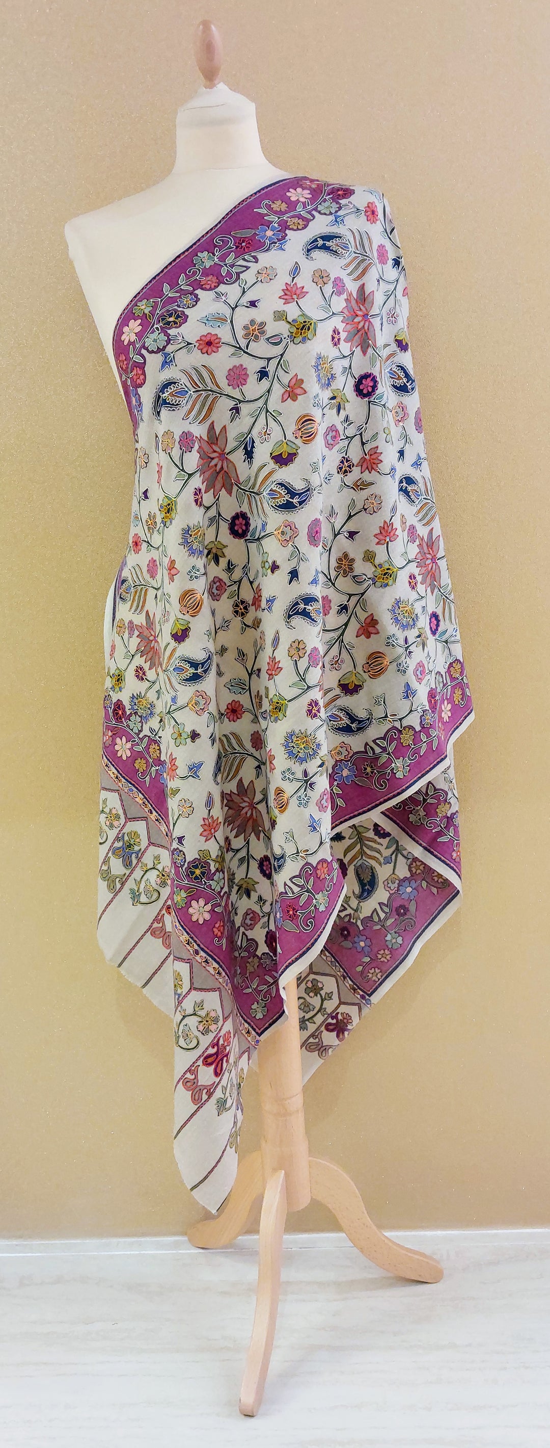 Blush Ivory Garden Embroidered Wrap|House Of Inaayat