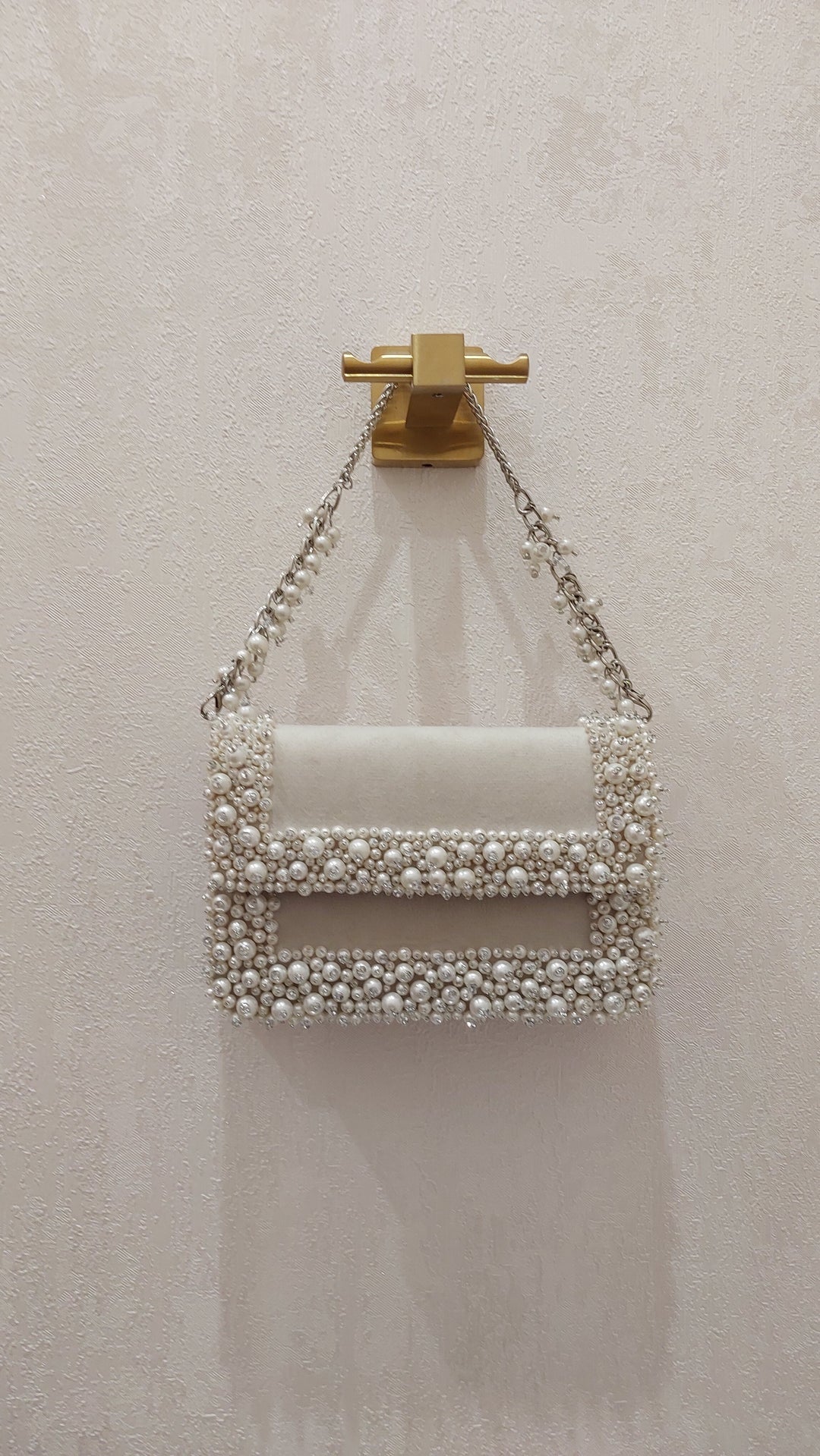 Ivory Pearl-Bordered Evening Flap Bag| Al Falah